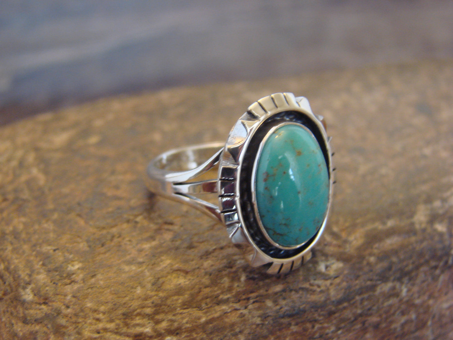 Native American Sterling Silver & Turquoise Shadow Box Ring - Begay - Size 6.5