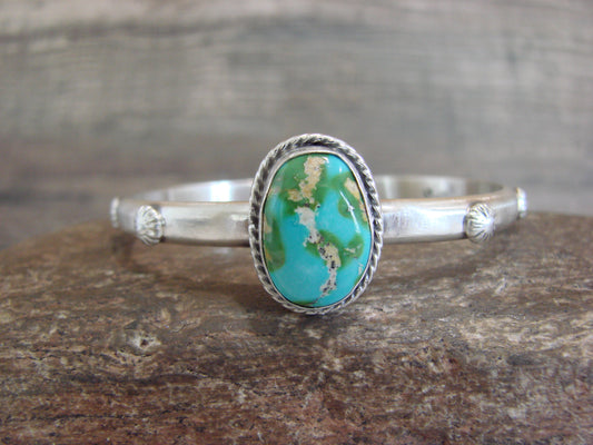 Native American Sterling Silver & Sonoran Turquoise Bracelet Signed SY