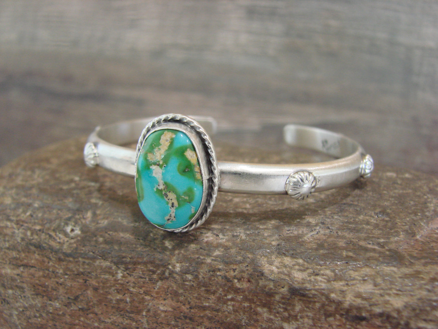 Native American Sterling Silver & Sonoran Turquoise Bracelet Signed SY
