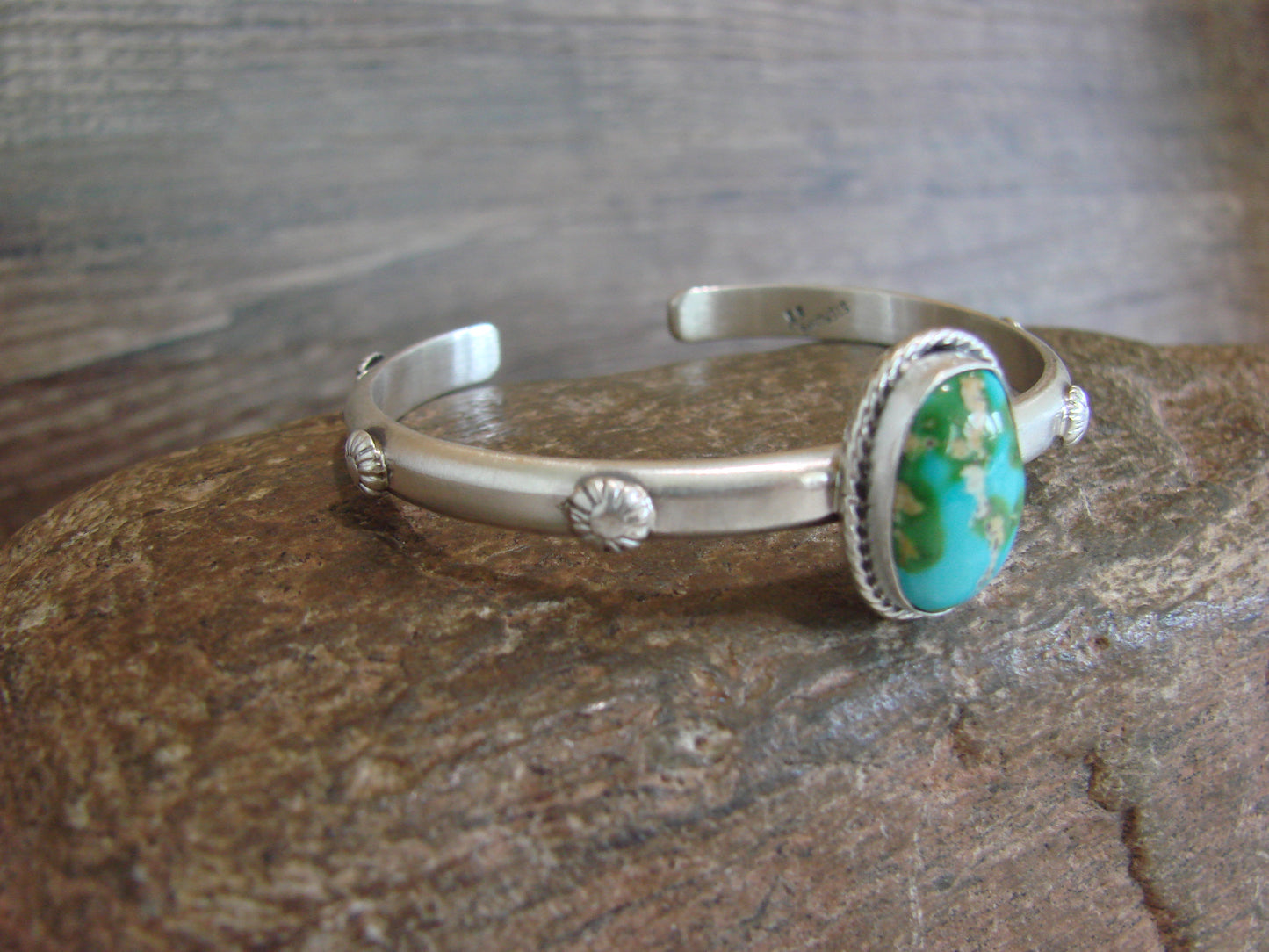 Native American Sterling Silver & Sonoran Turquoise Bracelet Signed SY
