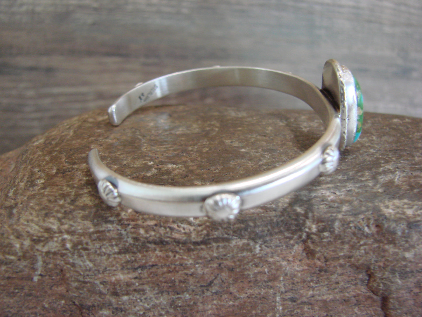 Native American Sterling Silver & Sonoran Turquoise Bracelet Signed SY