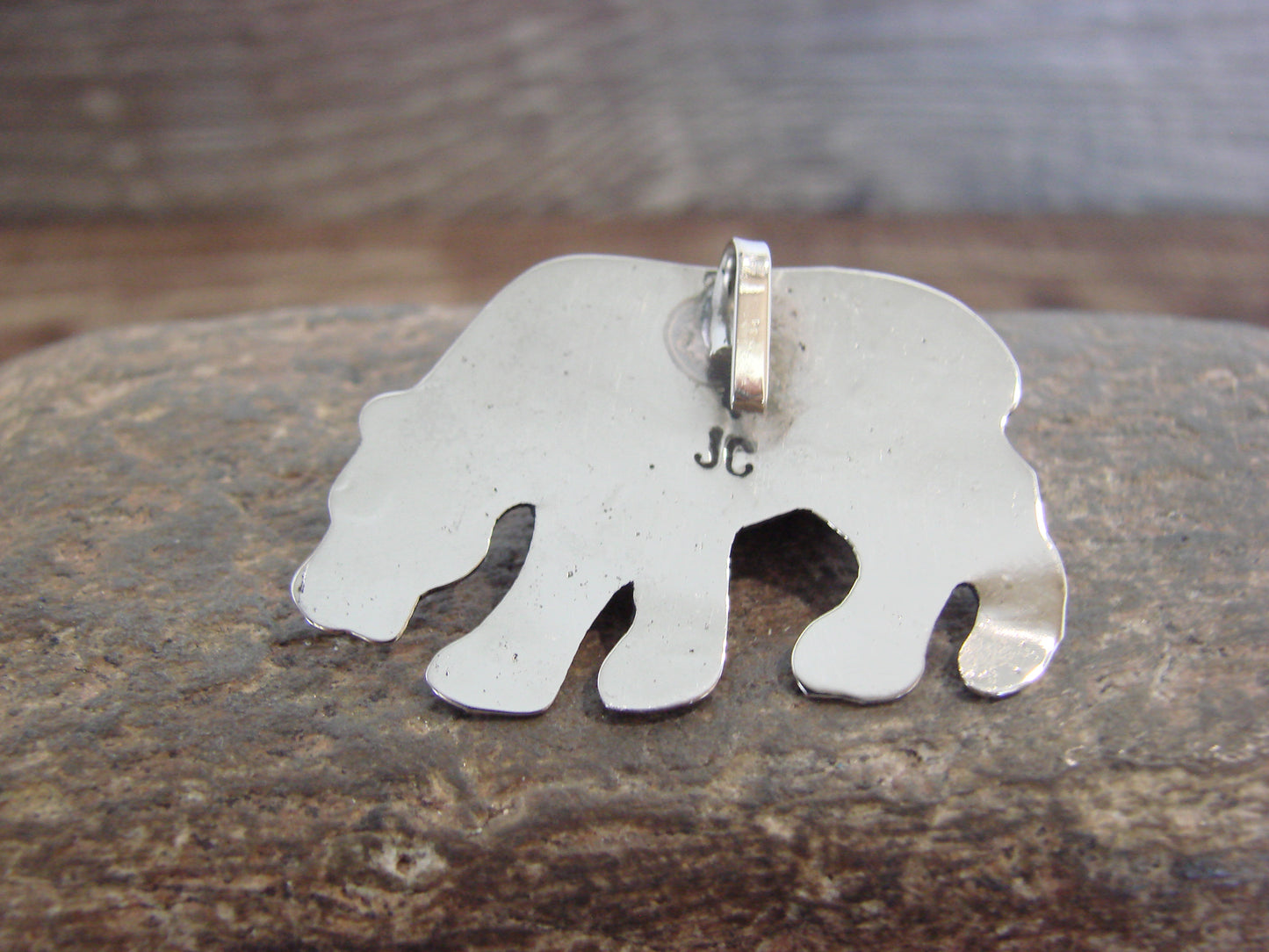 Native American Nickel Silver & Spiny Oyster Bear Pendant - Cleveland