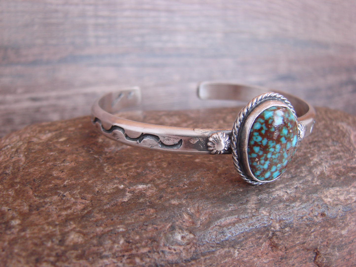 Native American Sterling Silver & Sonoran Turquoise Bracelet Signed SY