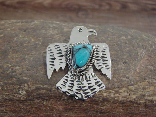 Native American Nickel Silver & Turquoise Thunderbird Pendant - Cleveland