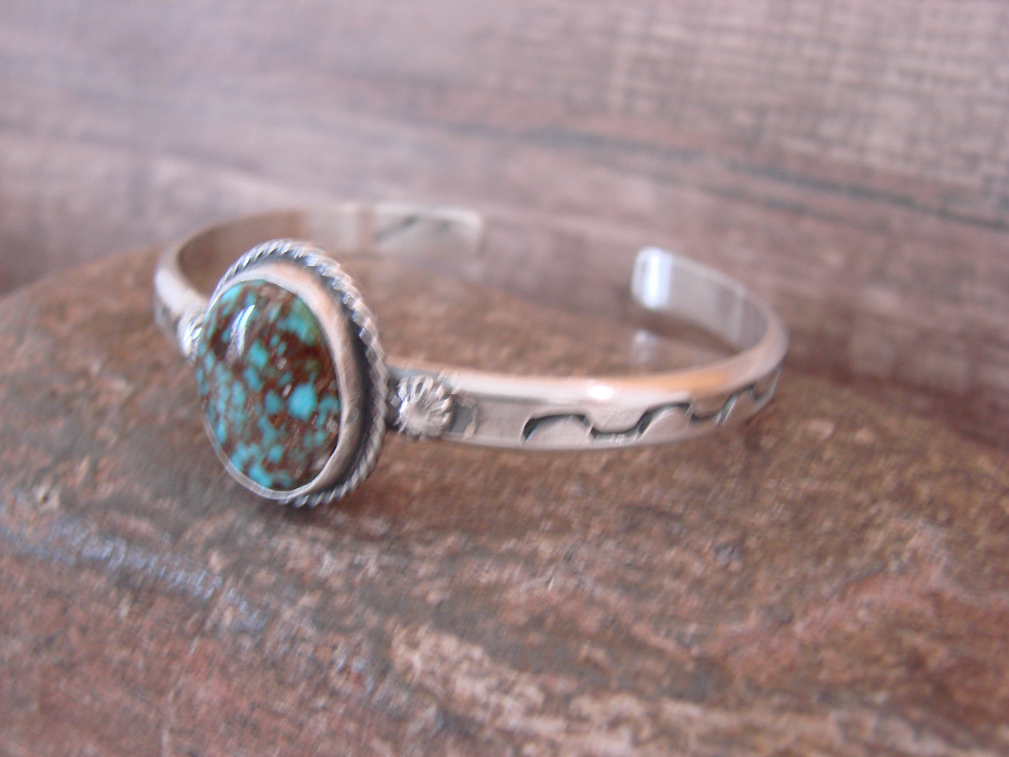 Native American Sterling Silver & Sonoran Turquoise Bracelet Signed SY