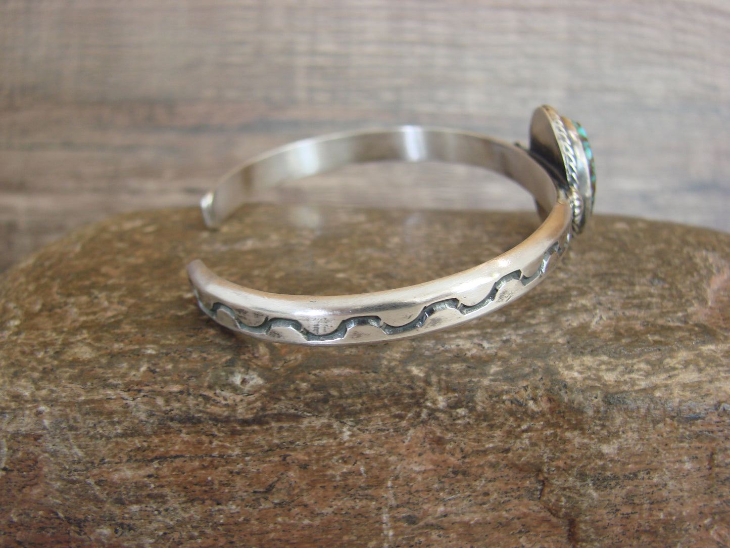 Native American Sterling Silver & Sonoran Turquoise Bracelet Signed SY