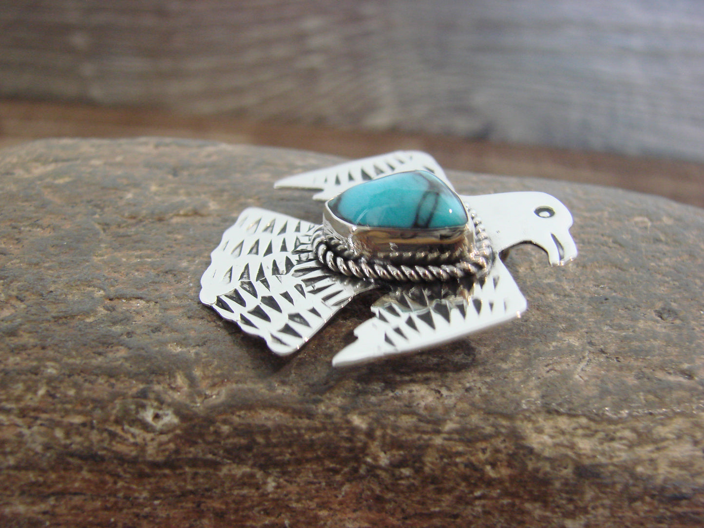 Native American Nickel Silver & Turquoise Thunderbird Pendant - Cleveland