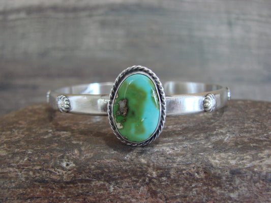 Native American Sterling Silver & Sonoran Turquoise Bracelet Signed SY