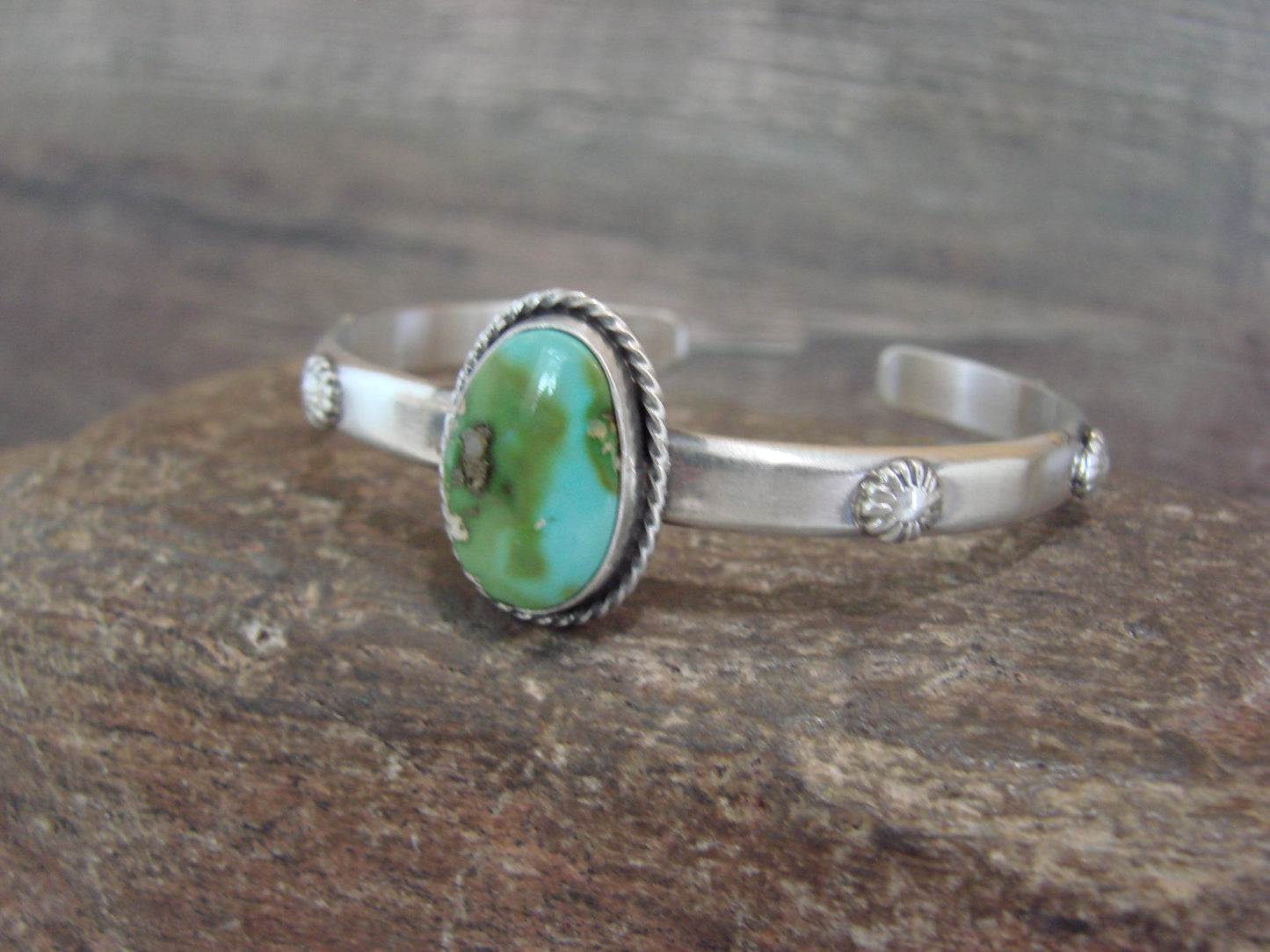 Native American Sterling Silver & Sonoran Turquoise Bracelet Signed SY