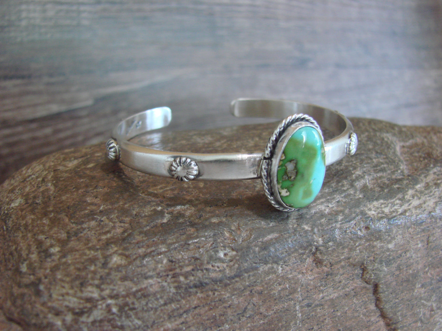 Native American Sterling Silver & Sonoran Turquoise Bracelet Signed SY