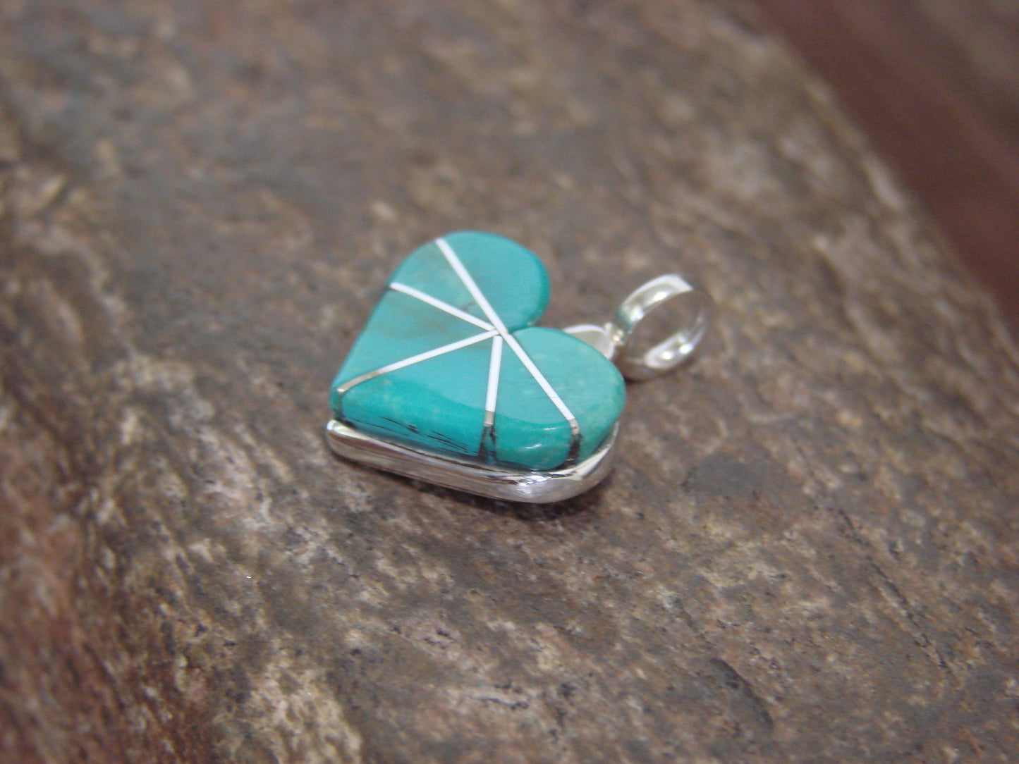Native American Sterling Silver & Turquoise Inlay Heart Pendant by Shebola