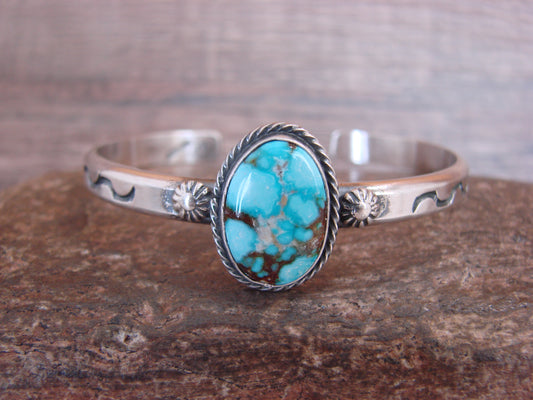 Native American Sterling Silver & Sonoran Turquoise Bracelet Signed SY