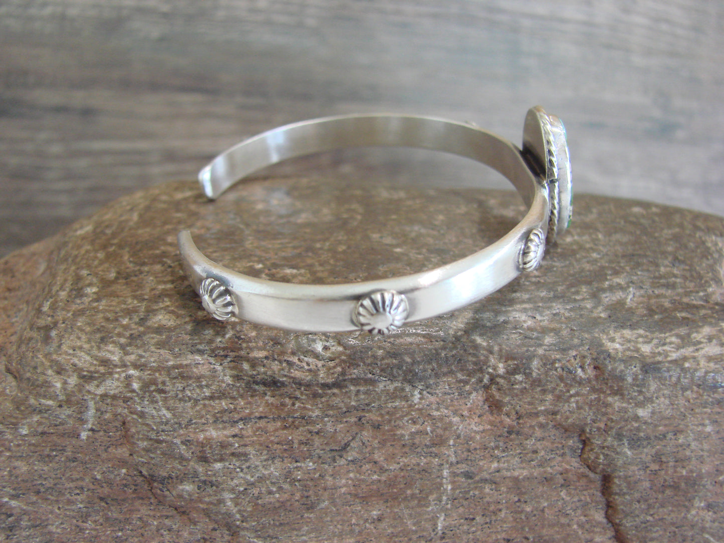 Native American Sterling Silver & Sonoran Turquoise Bracelet Signed SY