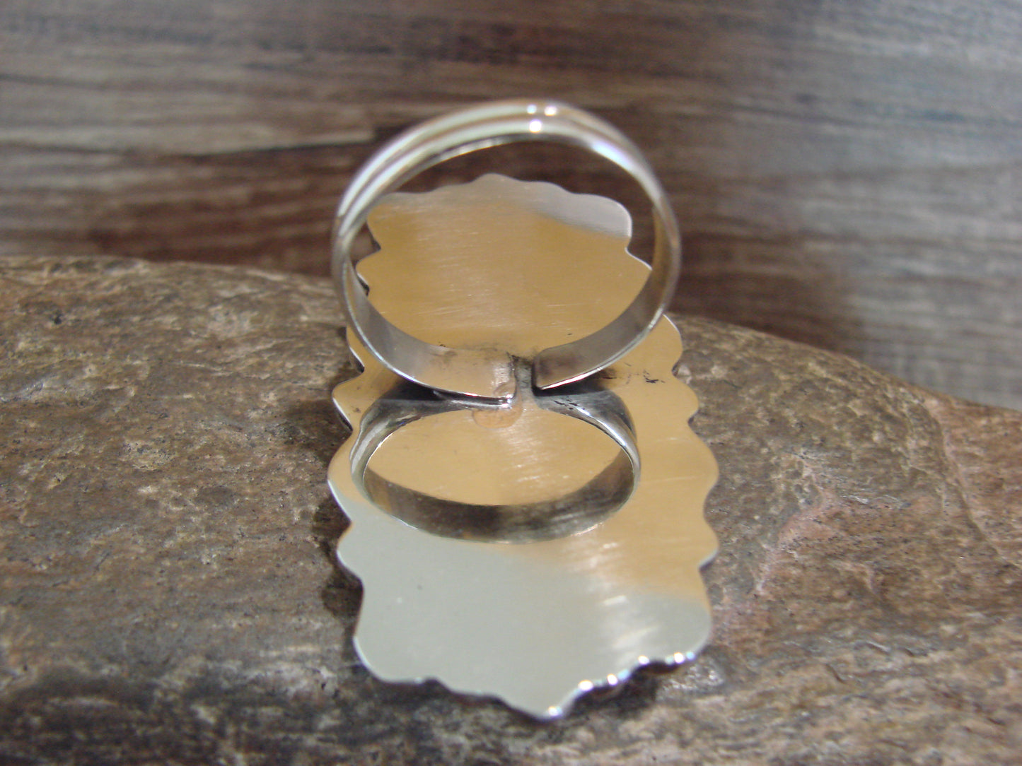 Native American Nickel Silver & Turquoise Adjustable Ring by Cleveland - Size 8 - 10