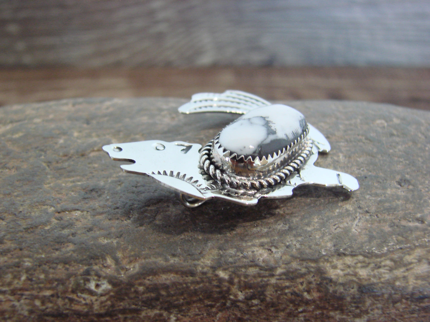 Native American Nickel Silver & Howlite Coyote Pendant - Cleveland