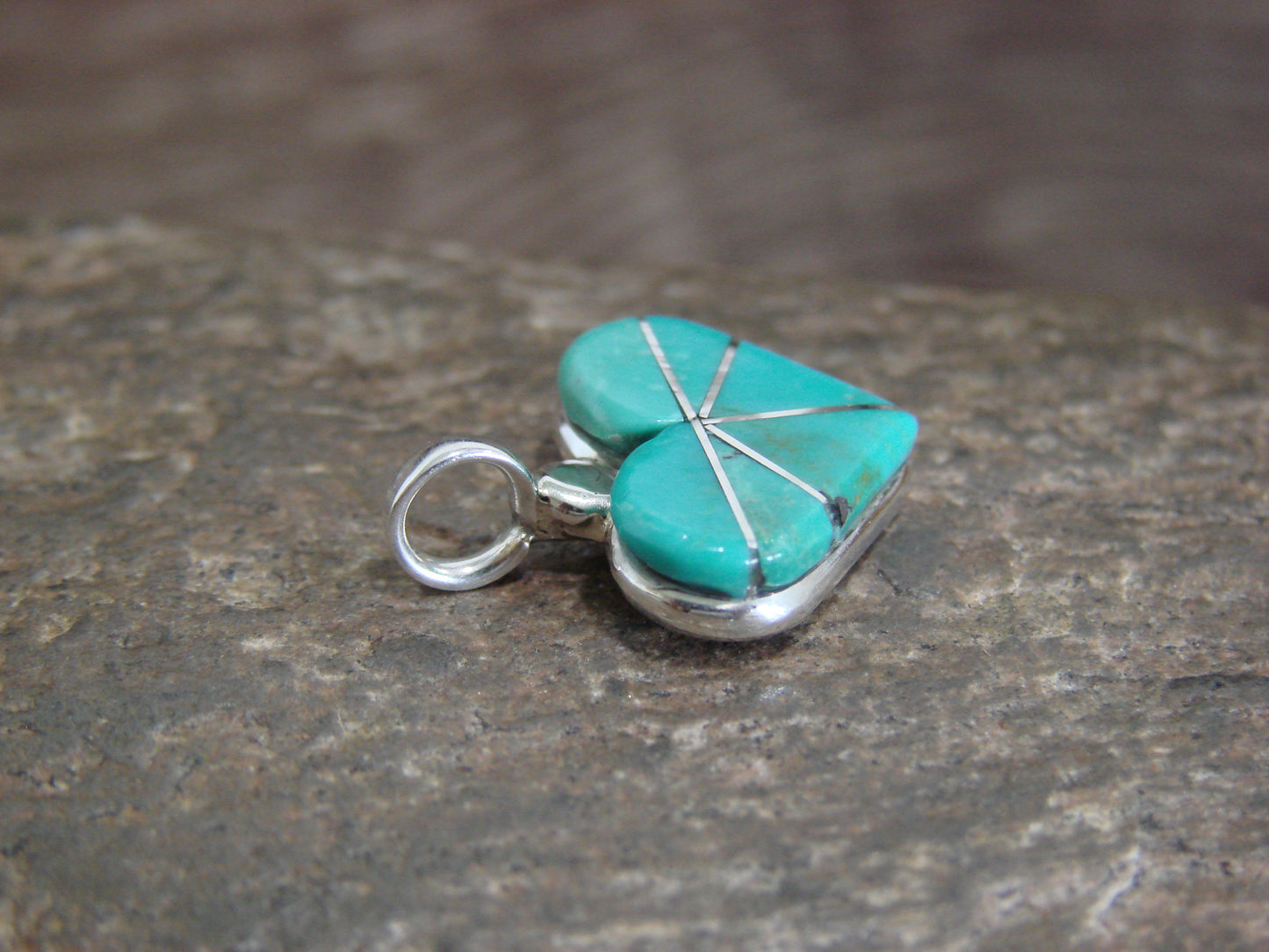 Native American Sterling Silver & Turquoise Inlay Heart Pendant by Shebola
