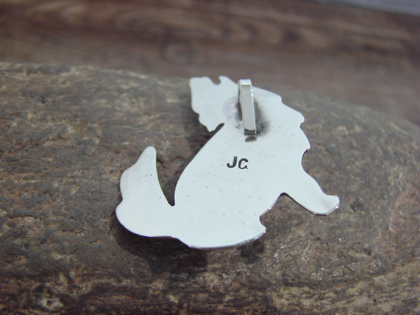 Native American Nickel Silver & Howlite Coyote Pendant - Cleveland