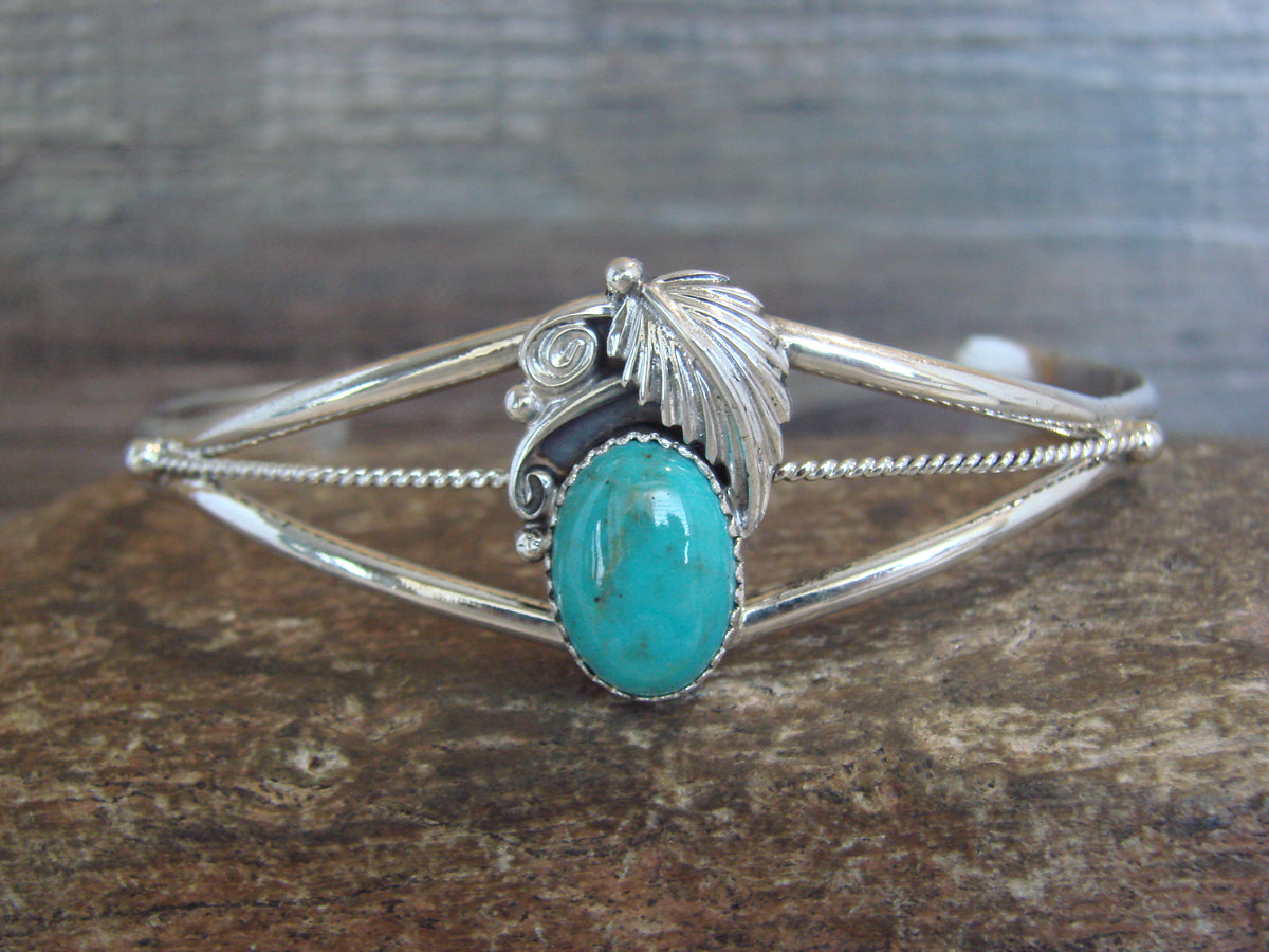 Native American Sterling Silver Turquoise Feather Bracelet by Largo