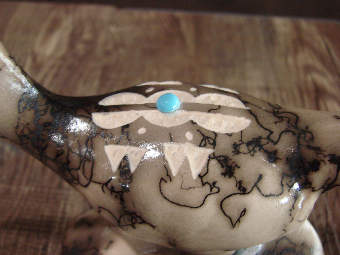 Native American Pottery Horse Hair Road Runner Sculpture by Vail