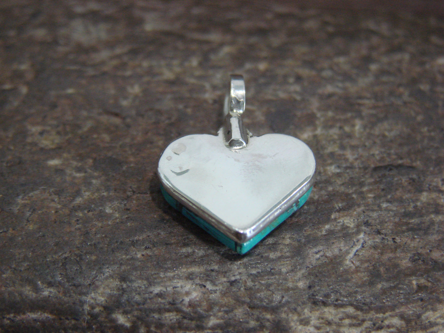 Native American Sterling Silver & Turquoise Inlay Heart Pendant by Shebola