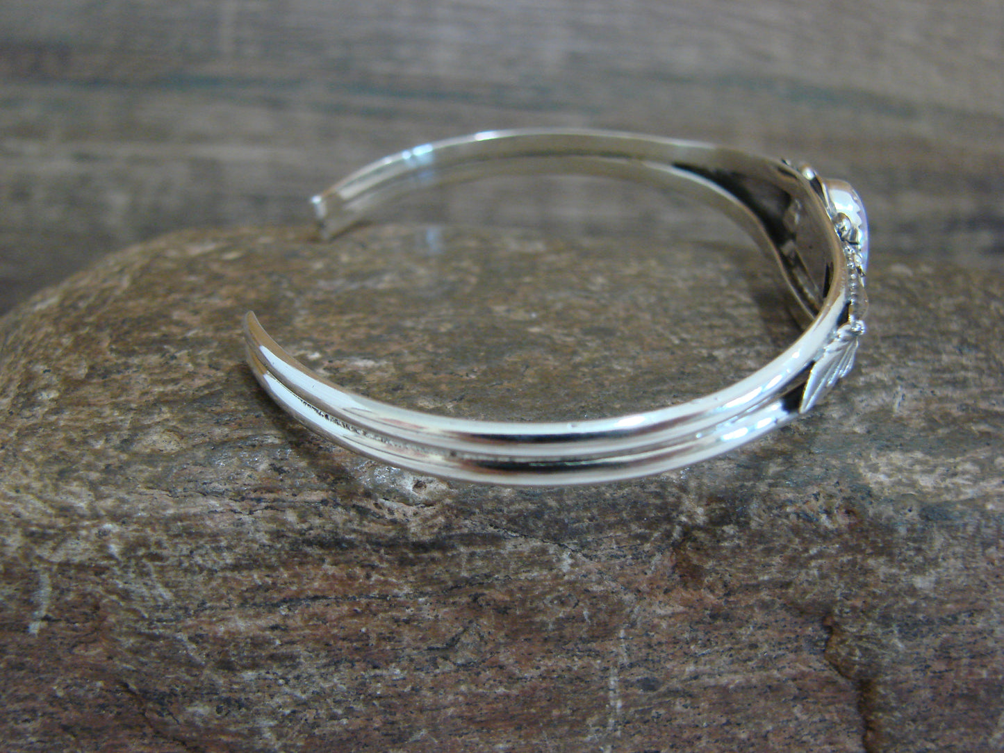 Native American Sterling Silver & Pink Opal Floral Bracelet - Saunders