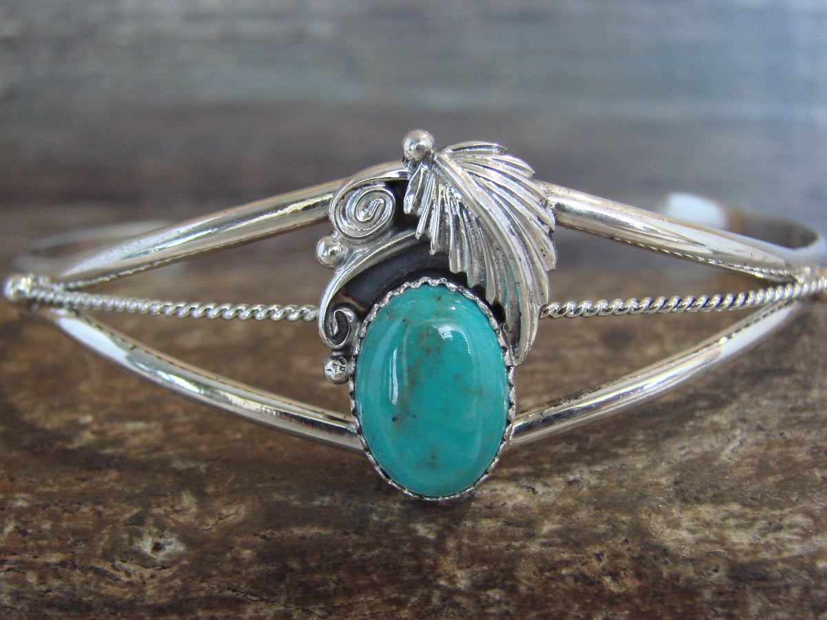 Native American Sterling Silver Turquoise Feather Bracelet by Largo