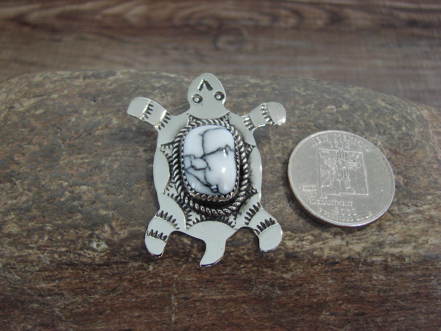 Native American Nickel Silver & Howlite Turtle Pendant - Cleveland