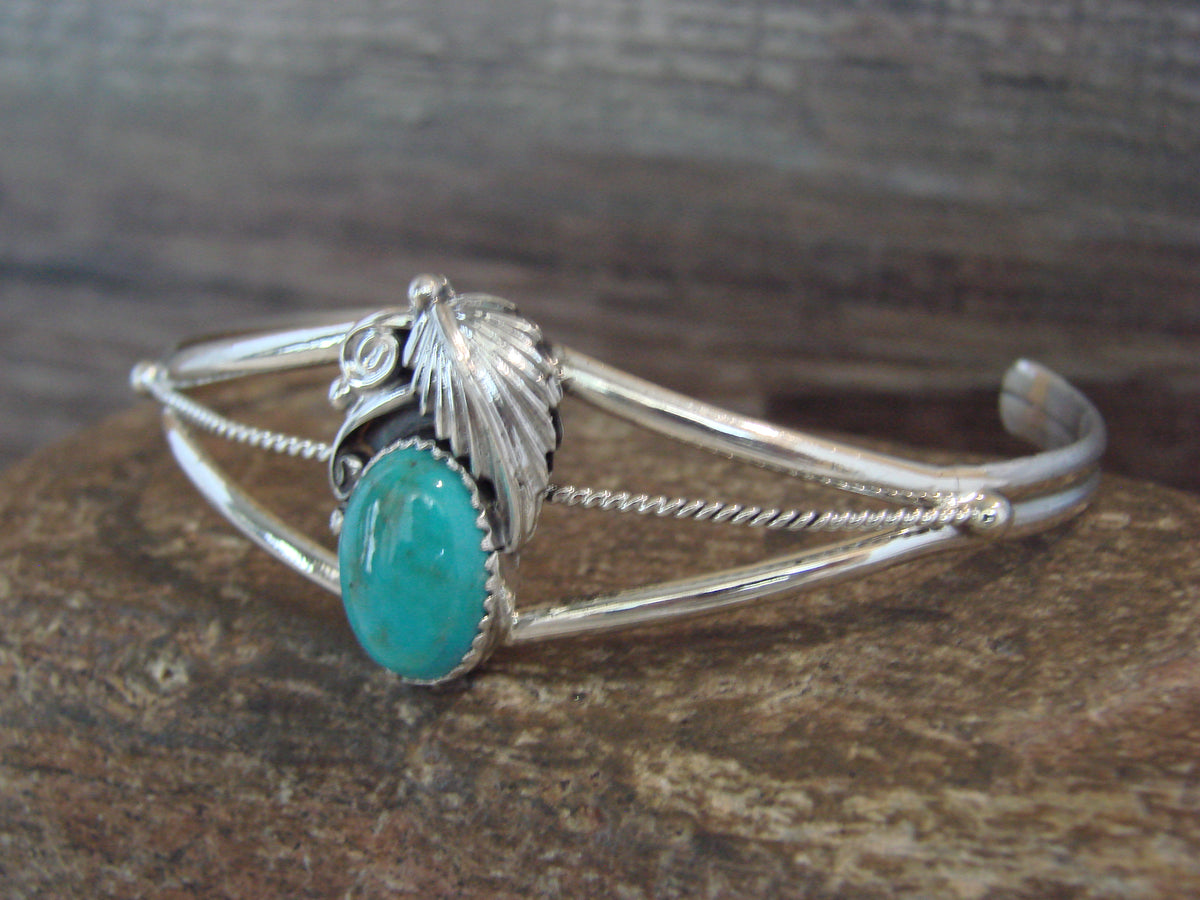 Native American Sterling Silver Turquoise Feather Bracelet by Largo
