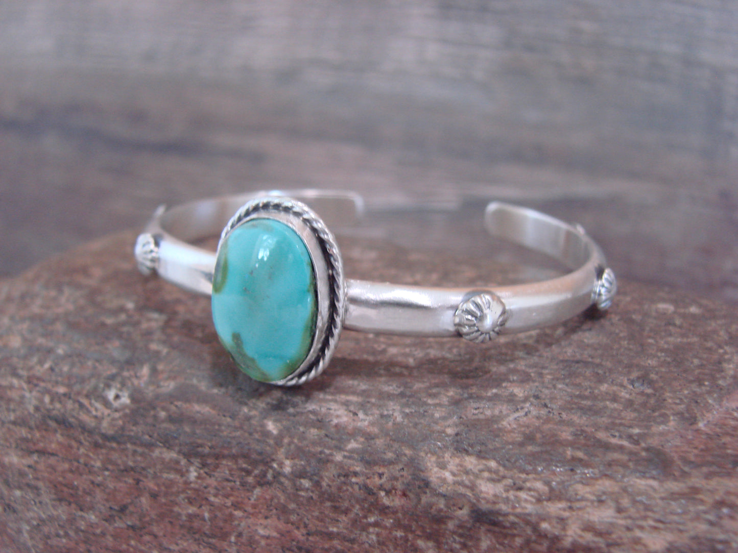 Native American Sterling Silver & Sonoran Turquoise Bracelet Signed SY