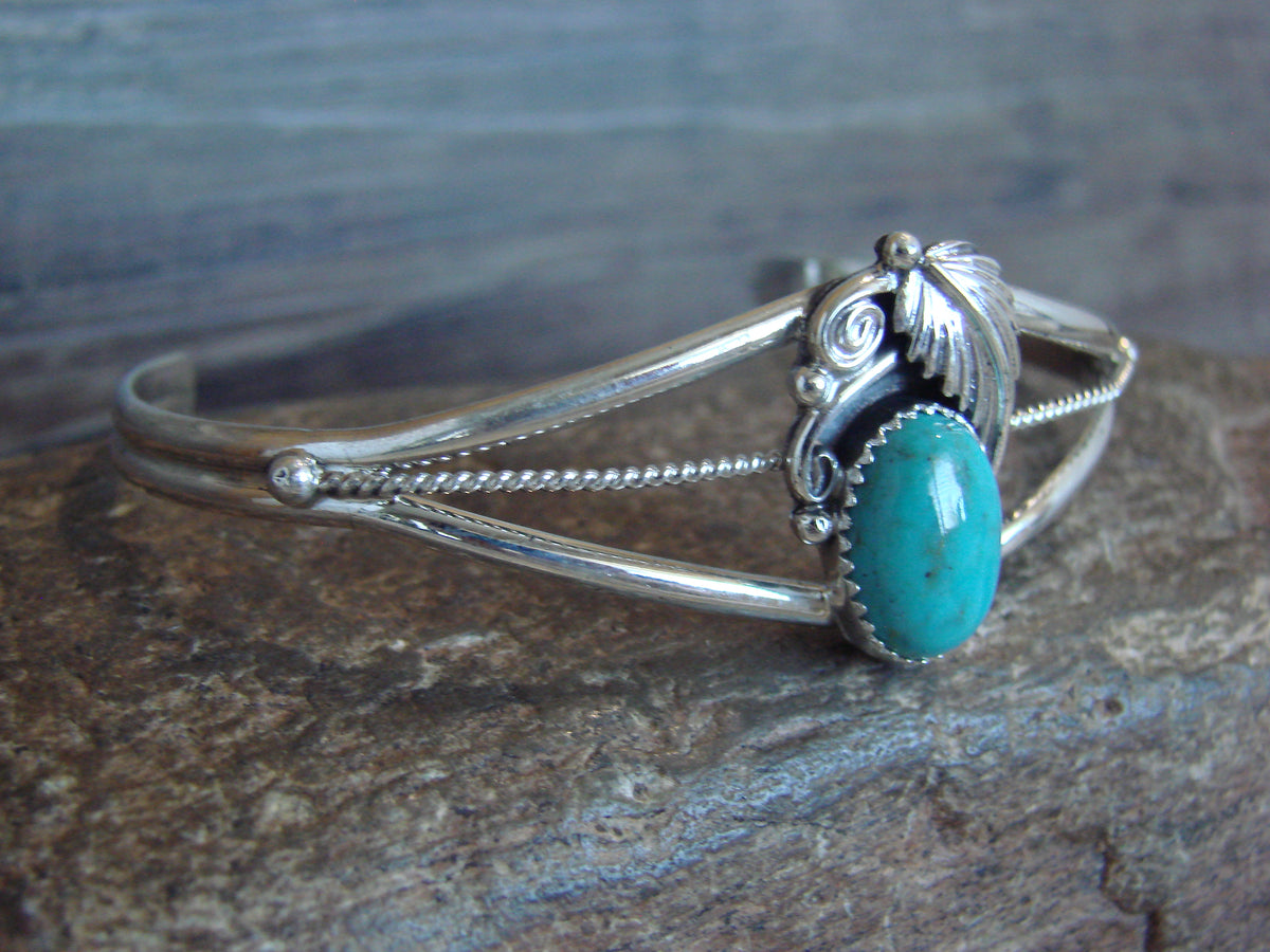 Native American Sterling Silver Turquoise Feather Bracelet by Largo