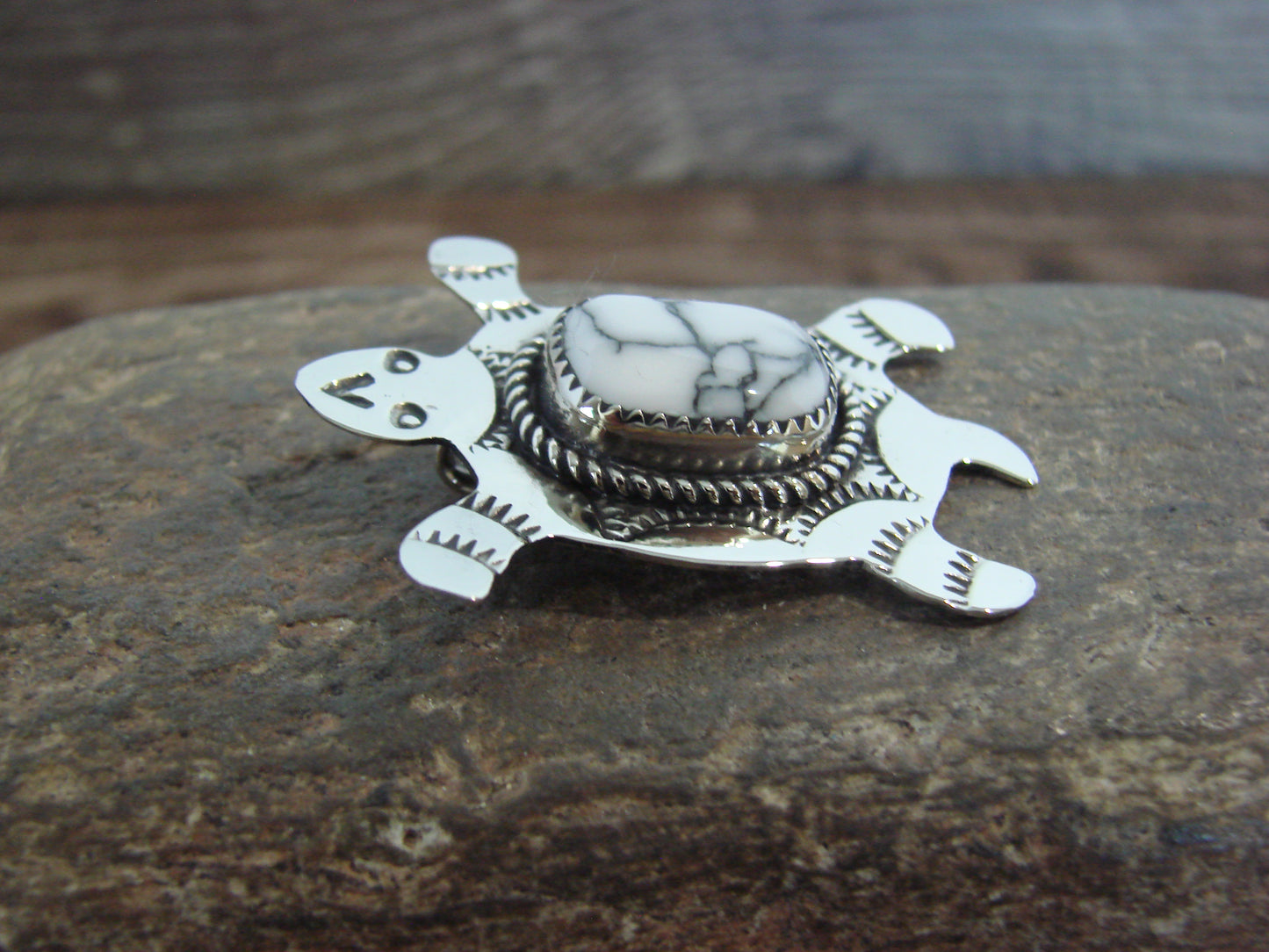 Native American Nickel Silver & Howlite Turtle Pendant - Cleveland