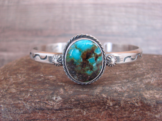 Native American Sterling Silver & Sonoran Turquoise Bracelet Signed SY