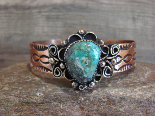 Native American Copper & Turquoise Bracelet by Cleveland