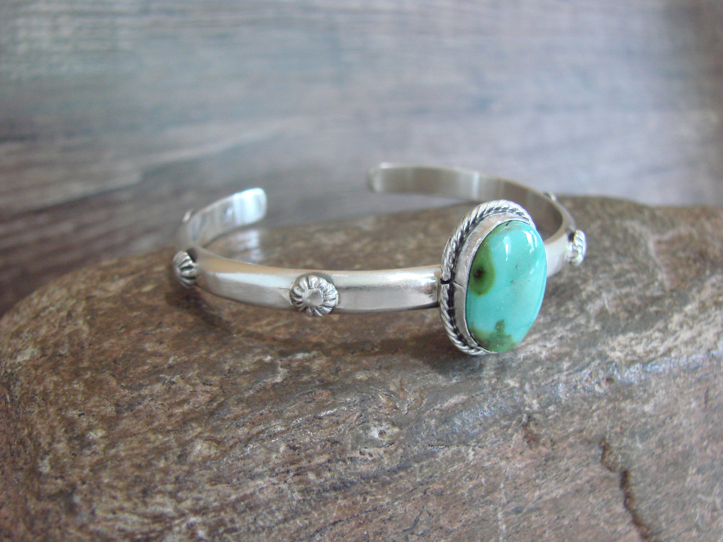 Native American Sterling Silver & Sonoran Turquoise Bracelet Signed SY
