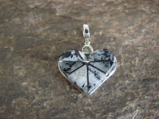 Native American Sterling Silver & White Buffalo Turquoise Inlay Heart Pendant - Shebola