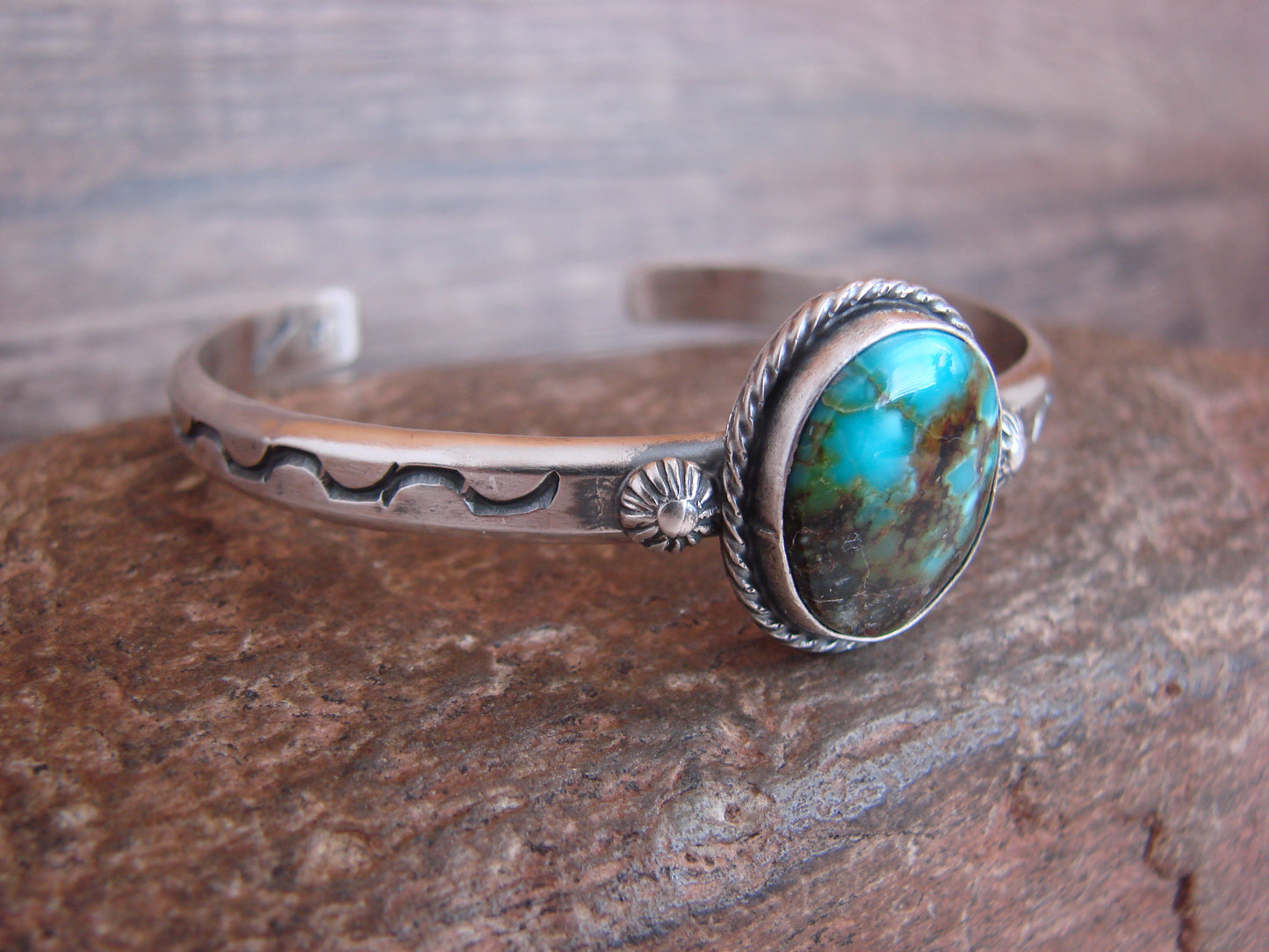 Native American Sterling Silver & Sonoran Turquoise Bracelet Signed SY