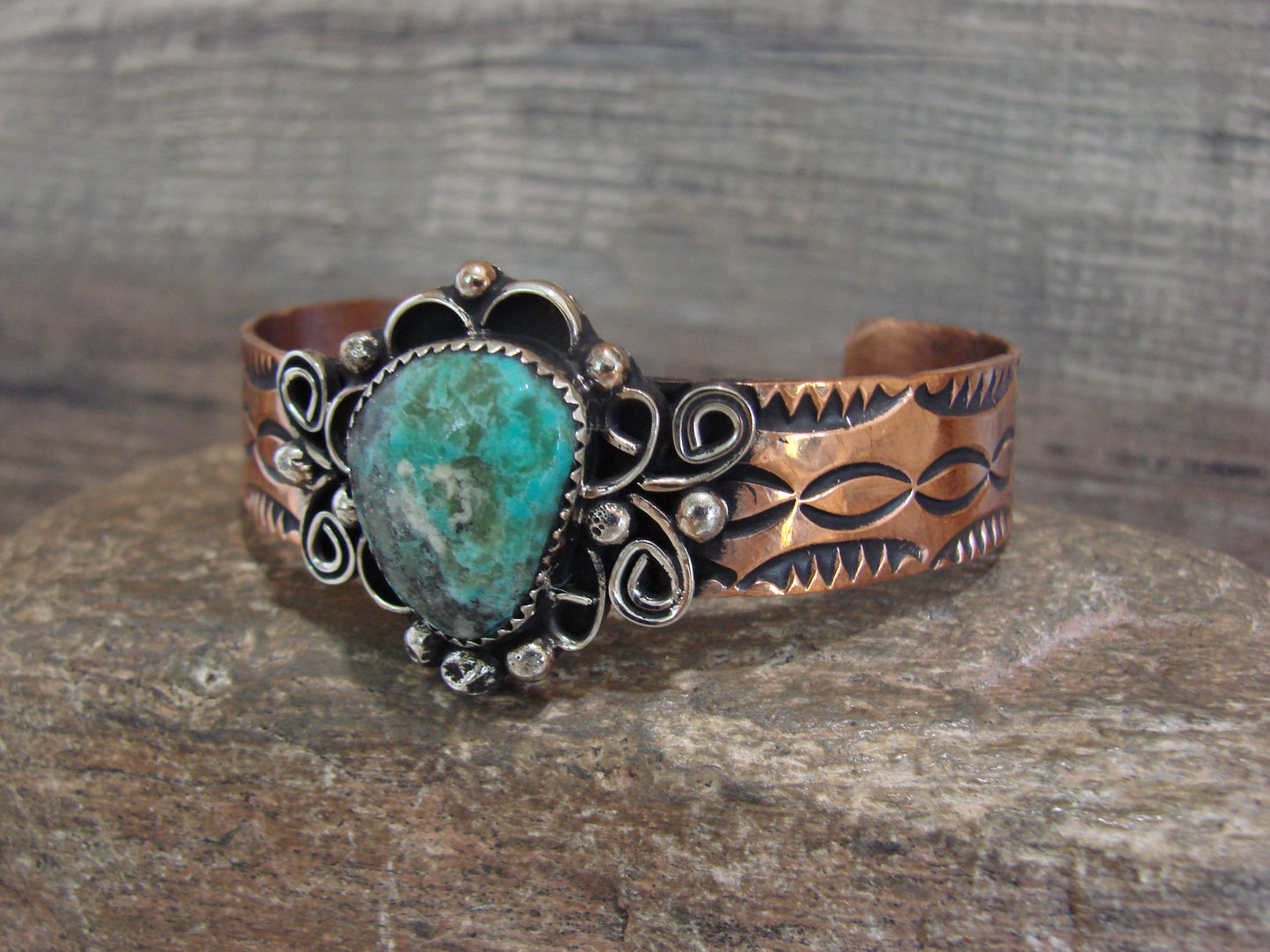 Native American Copper & Turquoise Bracelet by Cleveland