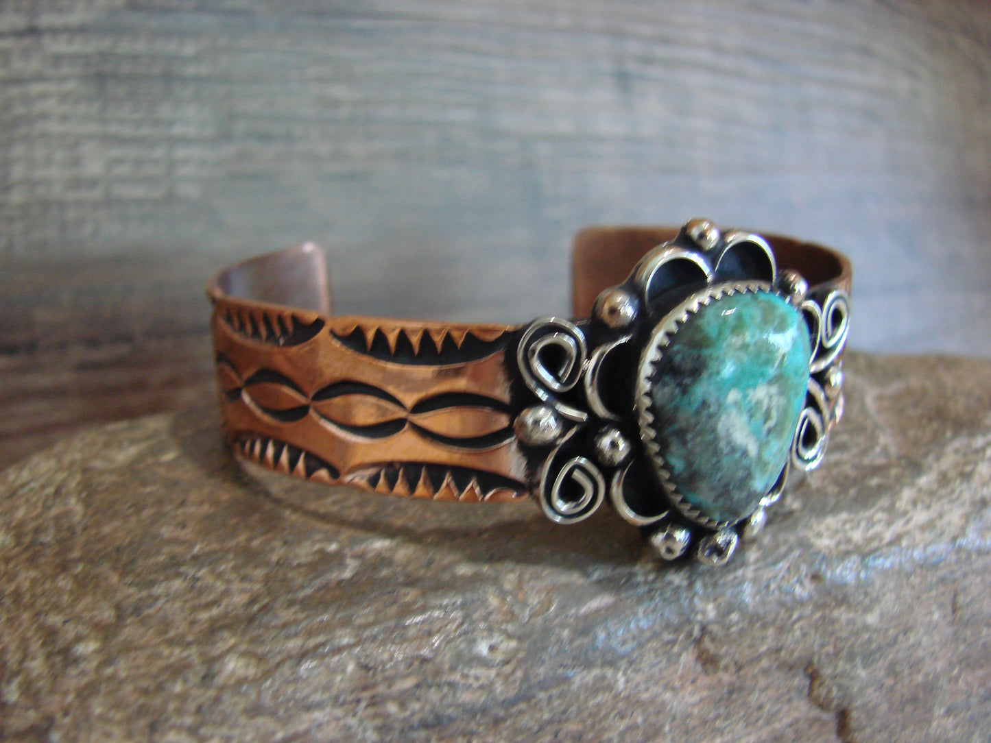 Native American Copper & Turquoise Bracelet by Cleveland