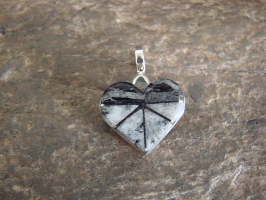 Native American Sterling Silver & White Buffalo Turquoise Inlay Heart Pendant - Shebola