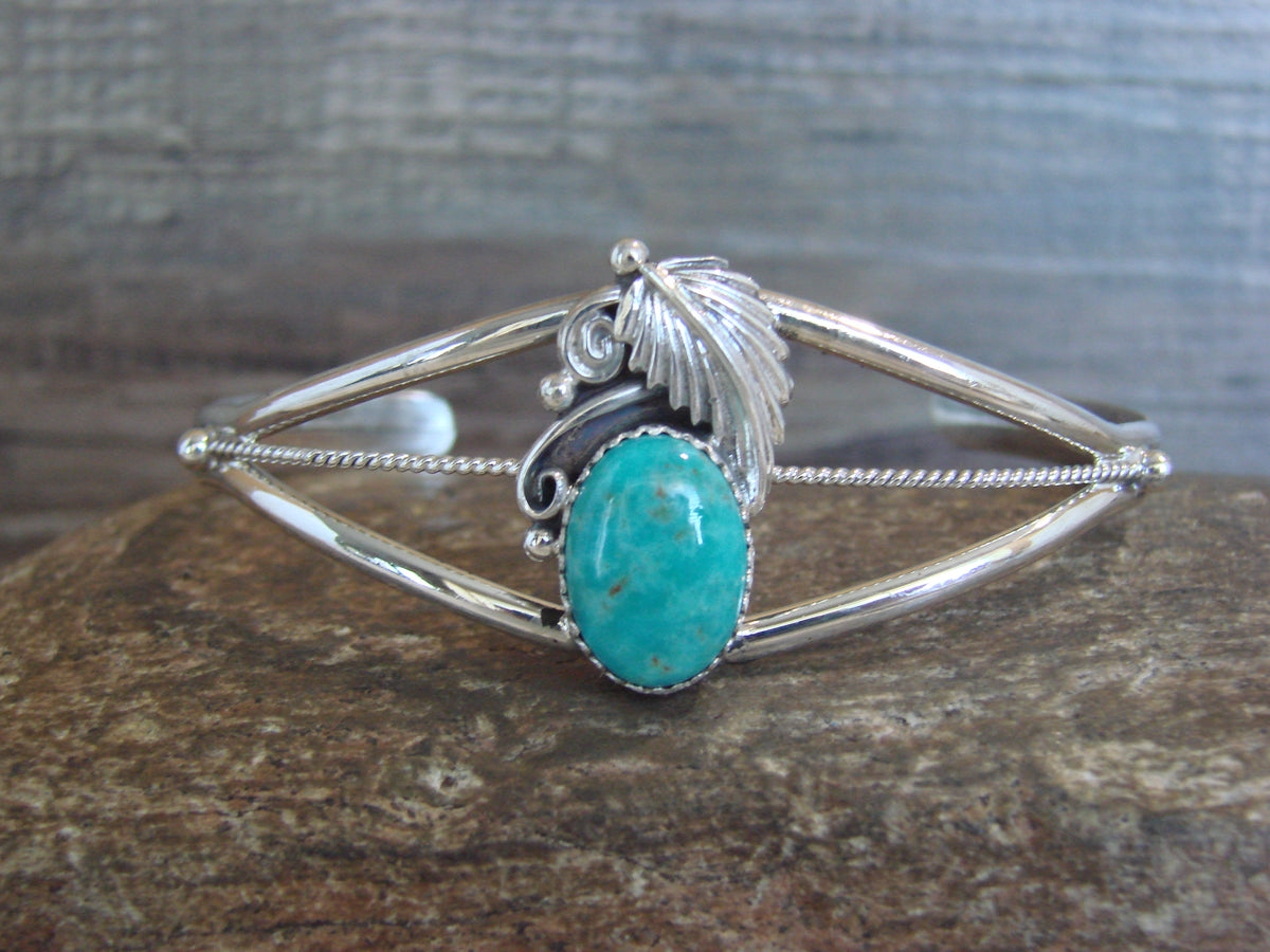 Native American Sterling Silver Turquoise Feather Bracelet by Largo