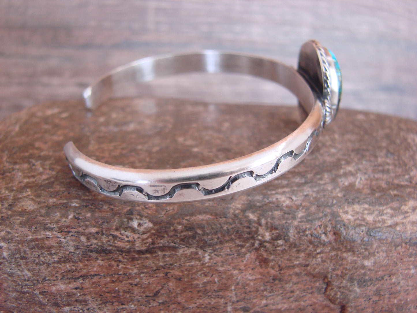 Native American Sterling Silver & Sonoran Turquoise Bracelet Signed SY