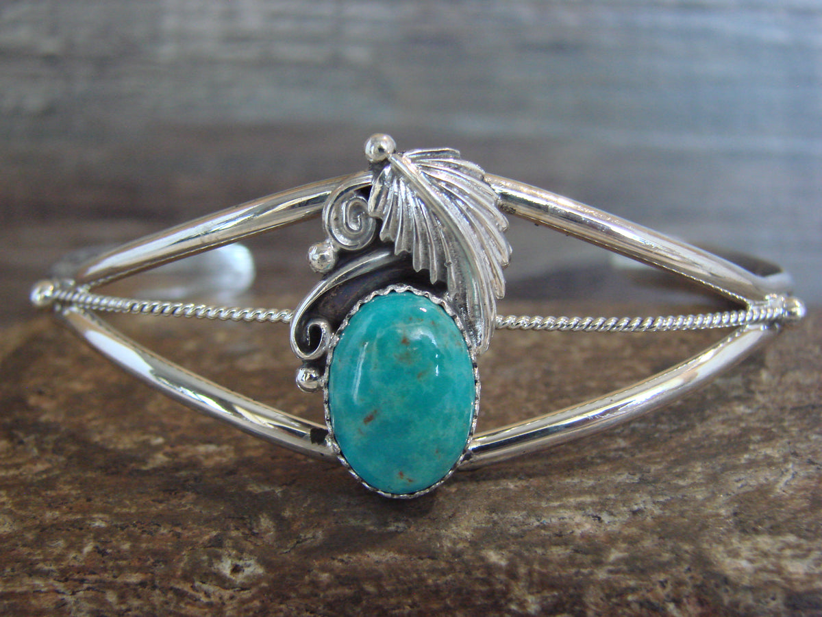 Native American Sterling Silver Turquoise Feather Bracelet by Largo