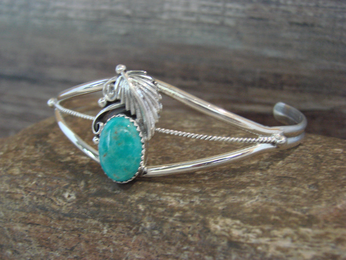 Native American Sterling Silver Turquoise Feather Bracelet by Largo