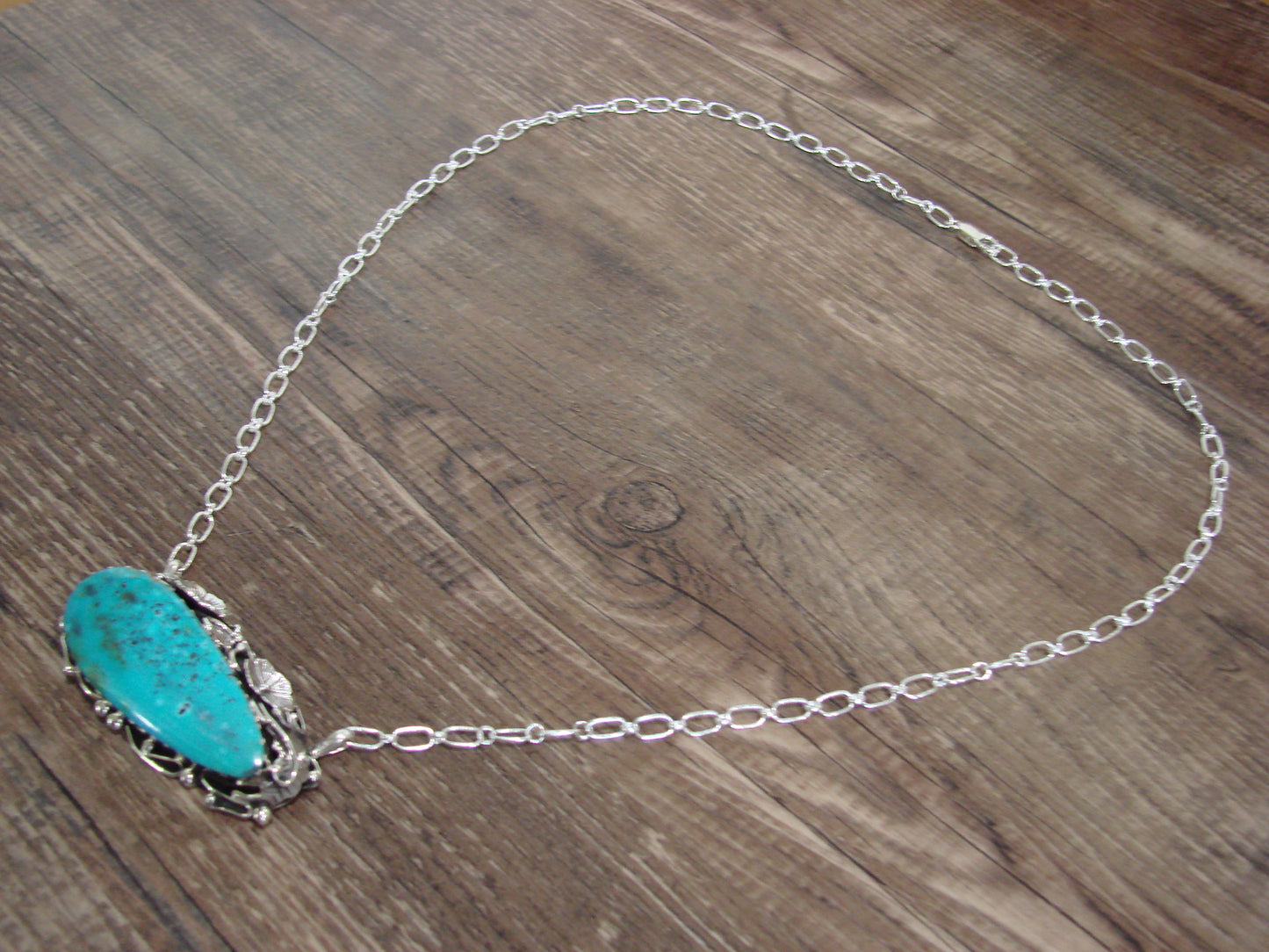 Native American 22" Sterling Silver & Turquoise Floral Link Necklace by Bahe