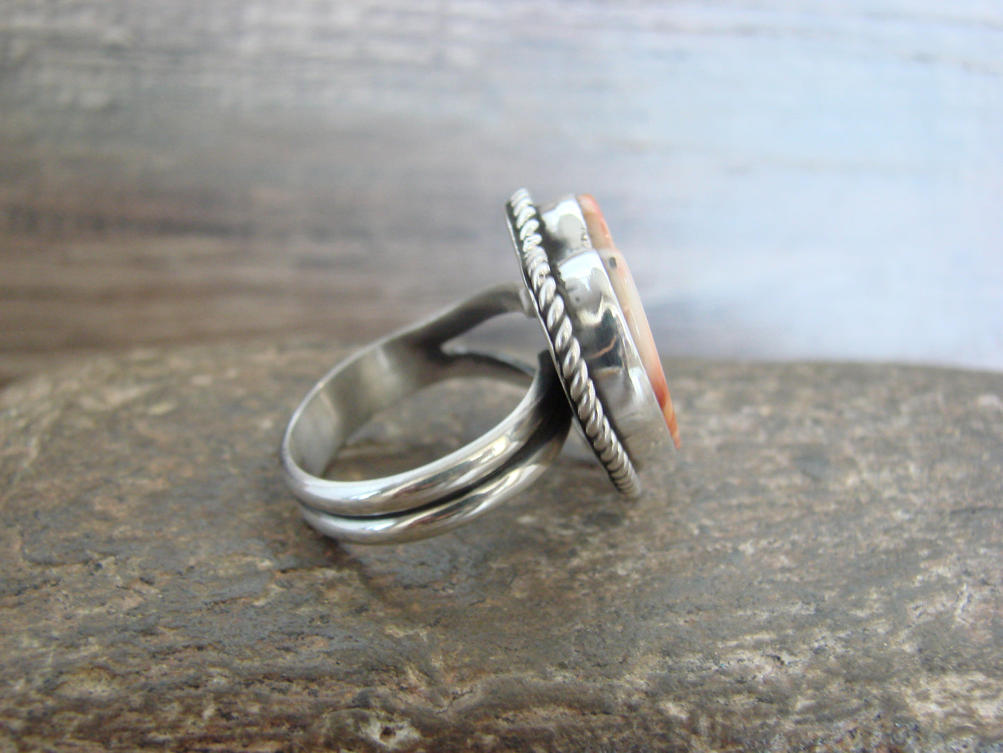 Adjustable Native American Sterling Silver & Spiny Oyster Heart Ring by Enditto