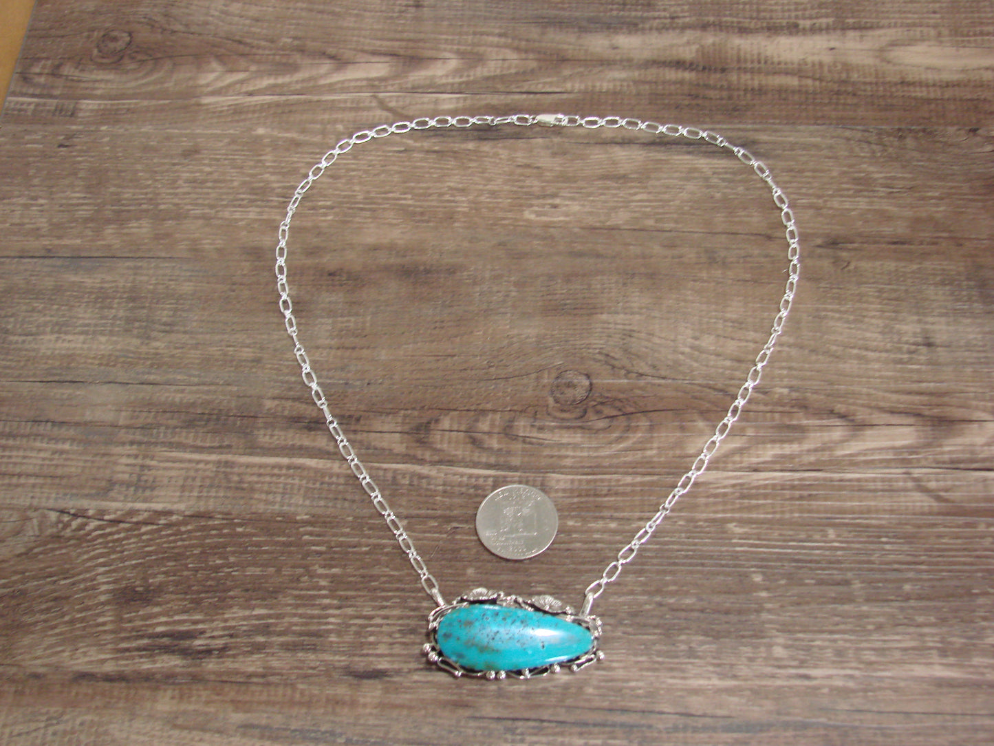 Native American 22" Sterling Silver & Turquoise Floral Link Necklace by Bahe
