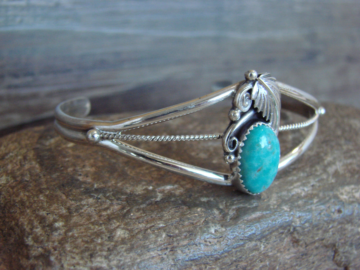 Native American Sterling Silver Turquoise Feather Bracelet by Largo
