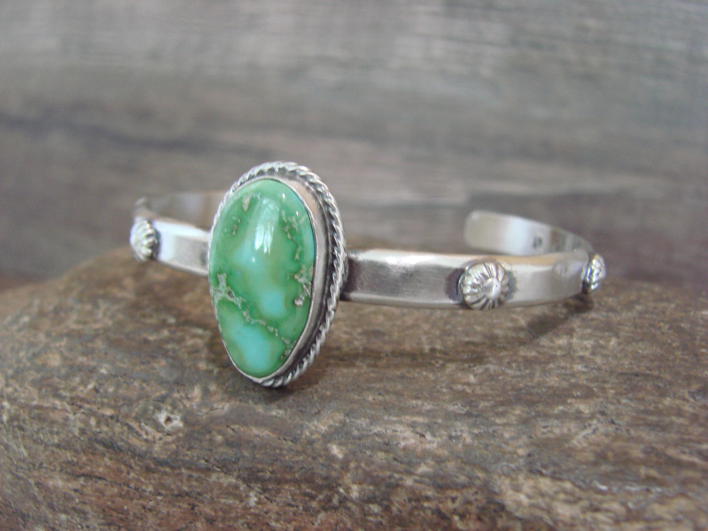 Native American Sterling Silver & Sonoran Turquoise Bracelet Signed SY