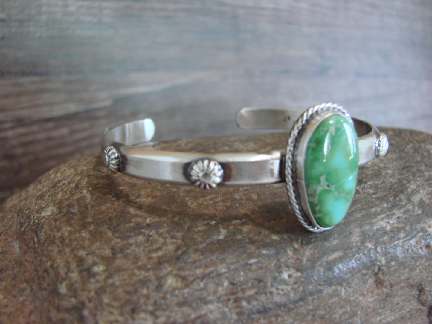 Native American Sterling Silver & Sonoran Turquoise Bracelet Signed SY