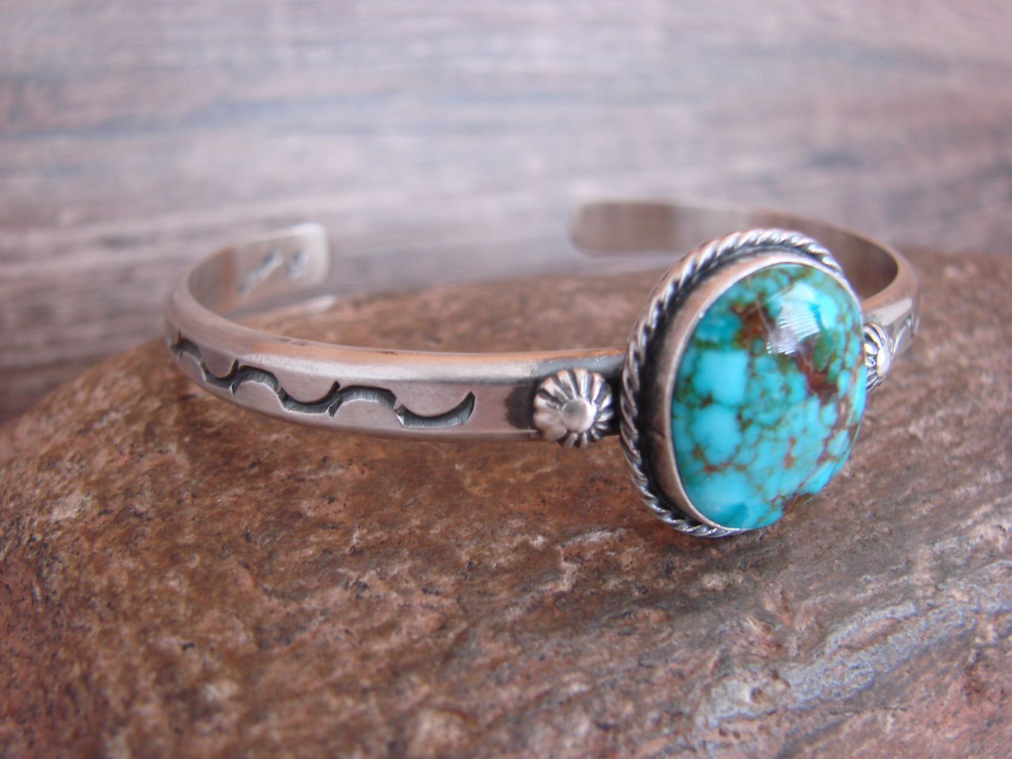 Native American Sterling Silver & Sonoran Turquoise Bracelet Signed SY